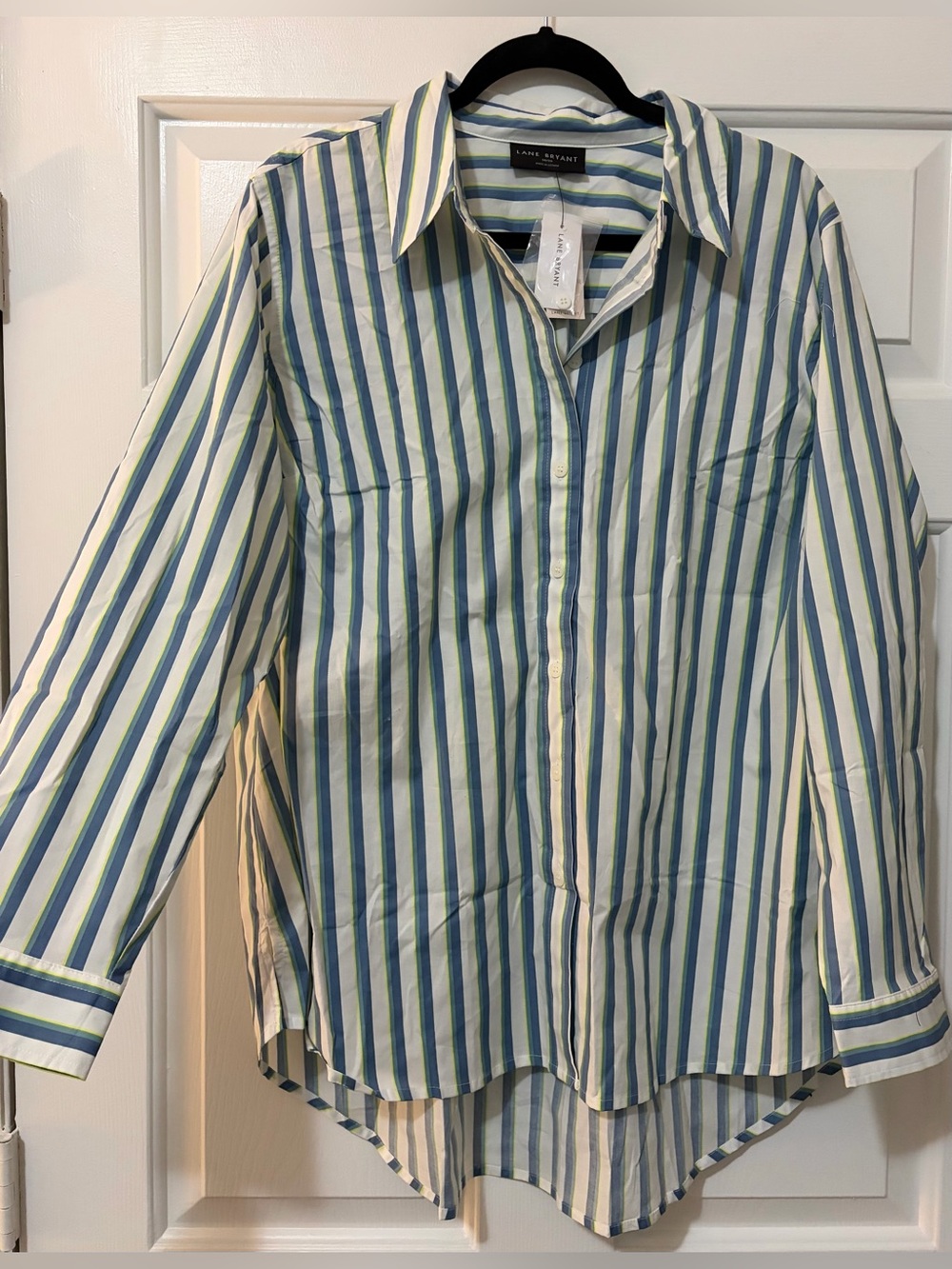 NWT Lane Bryant Collared Green & Blue Stripe Button-Down Shirt